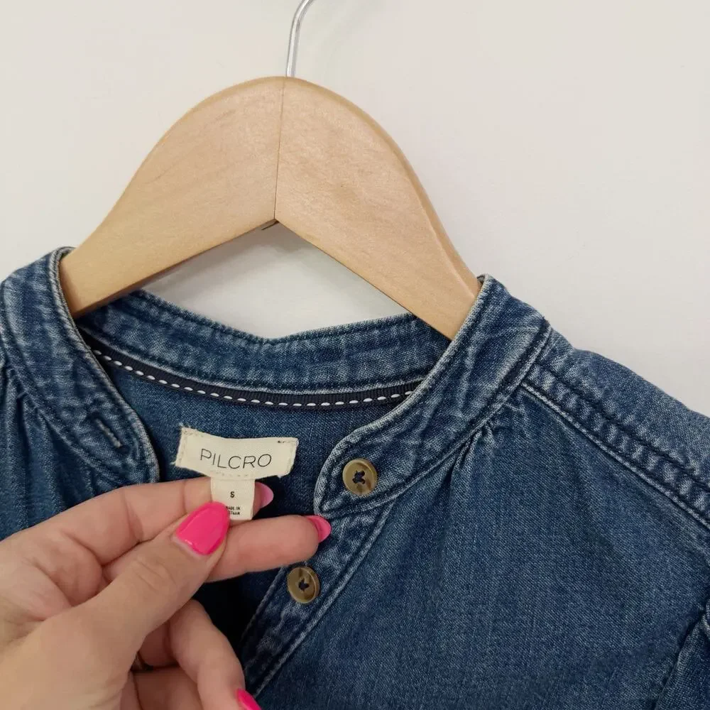 Women’s Anthropologie Pilcro Denim Popover Balloon Sleeve Blouse Top S - Picture 2 of 5